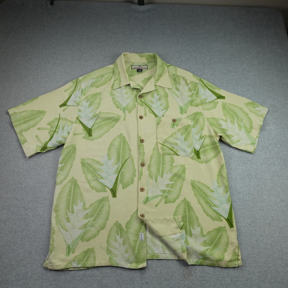 Tommy Bahama Shirt Mens L Green Tropical Silk Short Sleeve Leaf Aloha